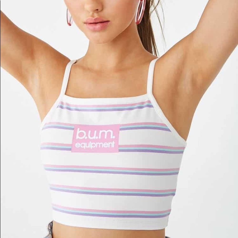 White & Multi-Colored Stripped Halter Crop Top